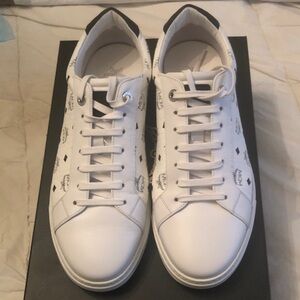 MCM White and Black Logo Sneakers mens size 10.